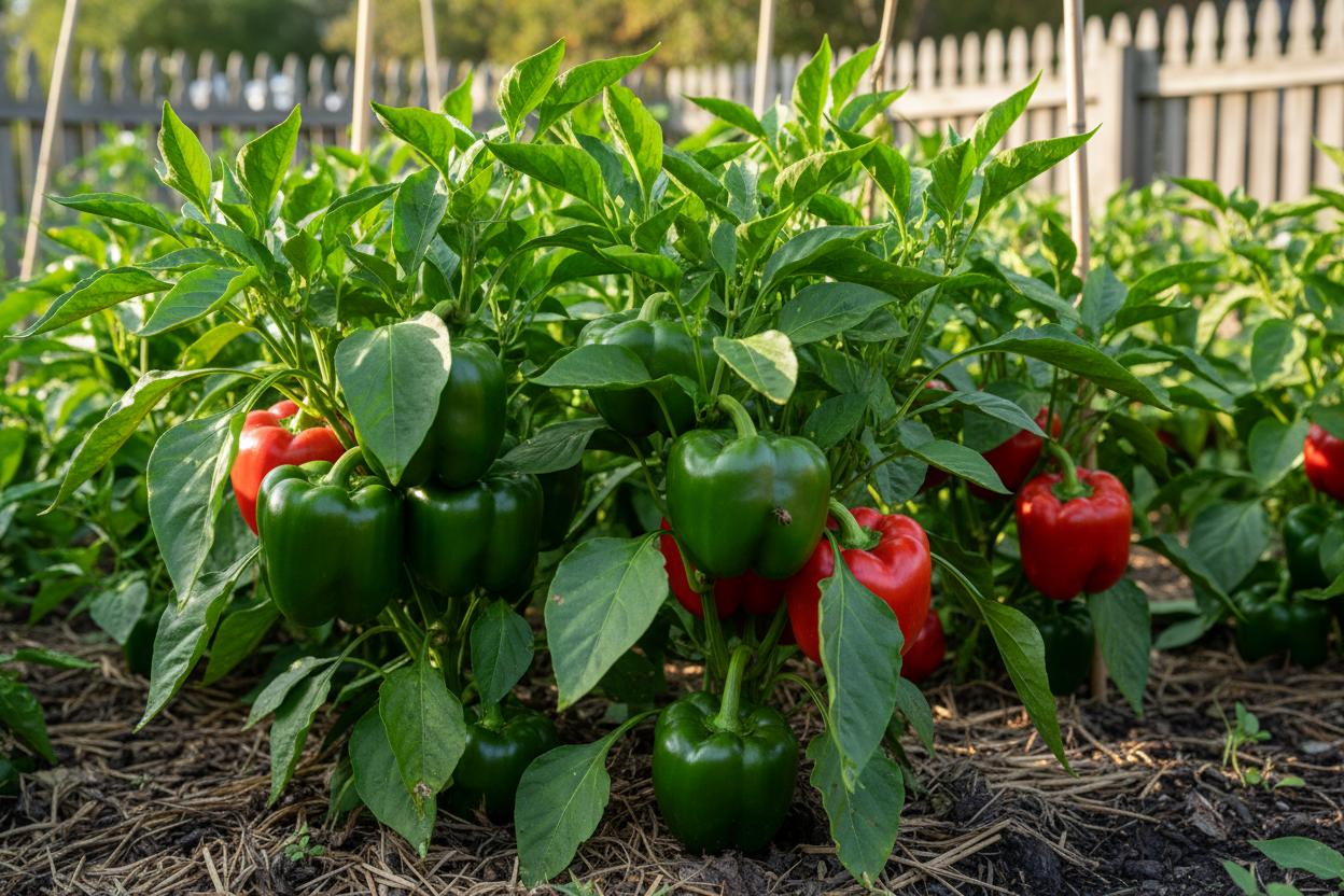California Wonder Sweet Bell Peppers in garden