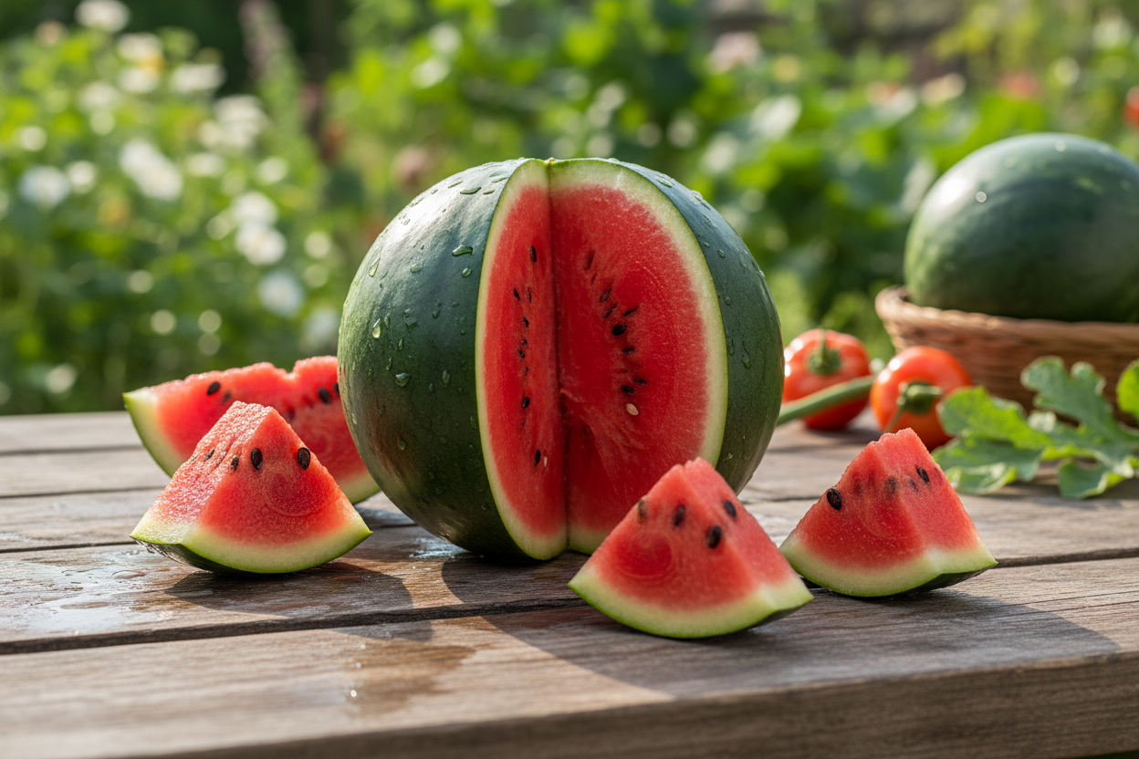 Sugar Baby Watermelon sliced open showing deep red sweet flesh