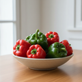 Whole Red and Green Bell Peppers in a Bowl
